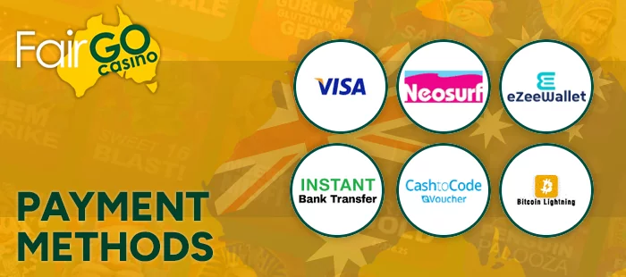 Payments methods at FairGo casino for Australians