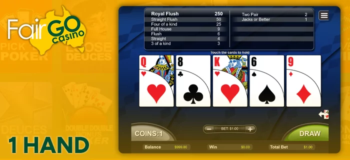 1 hand poker at FairGo Casino