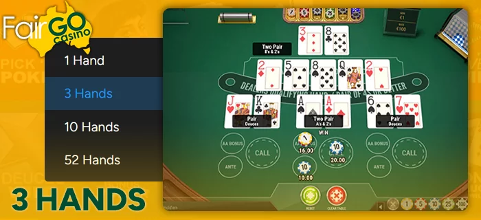 3 hands poker at FairGo Casino